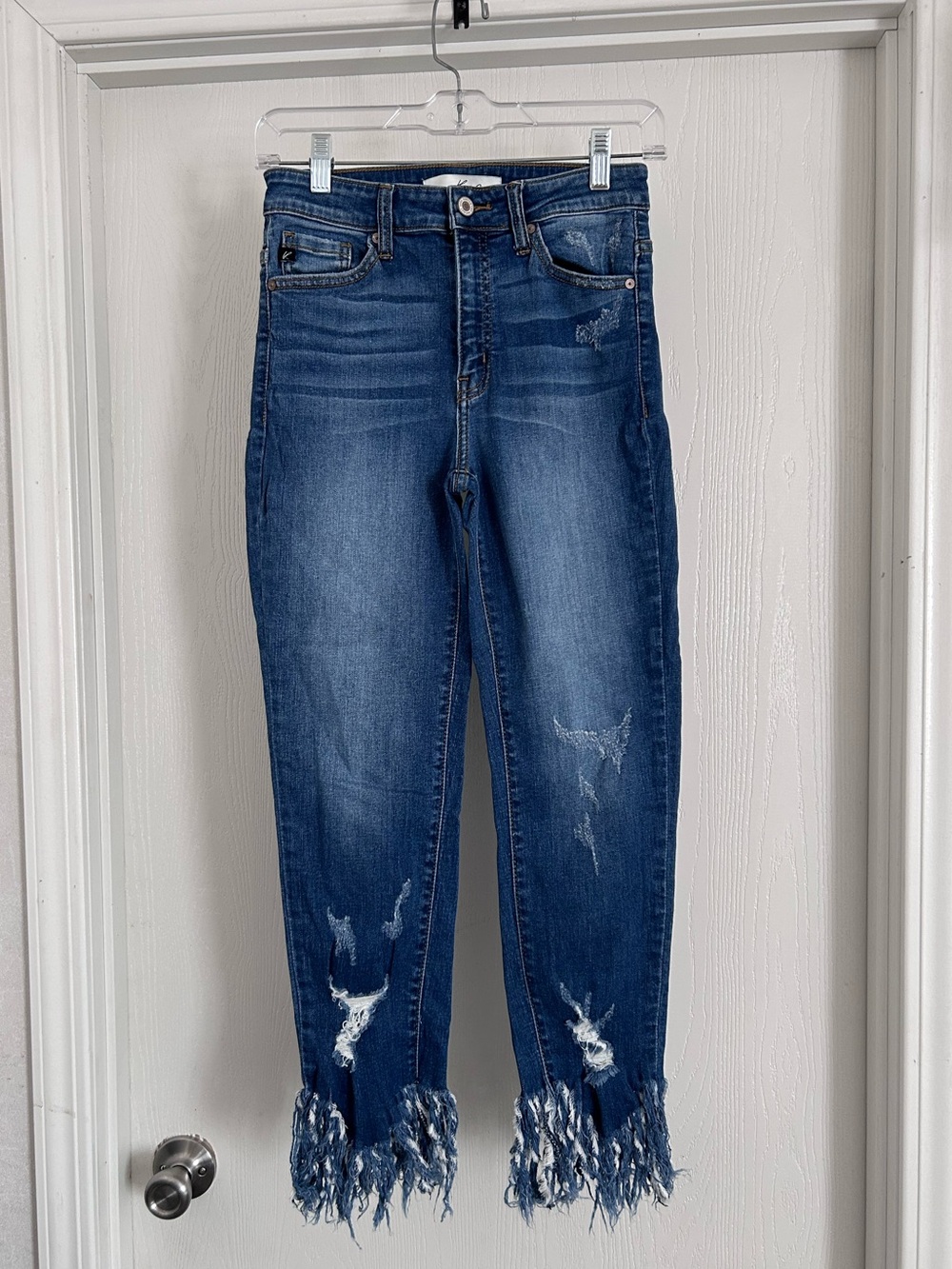 KanCan | Dark Blue Distressed Ankle Jeans with Fringe Hem | Size 5/26